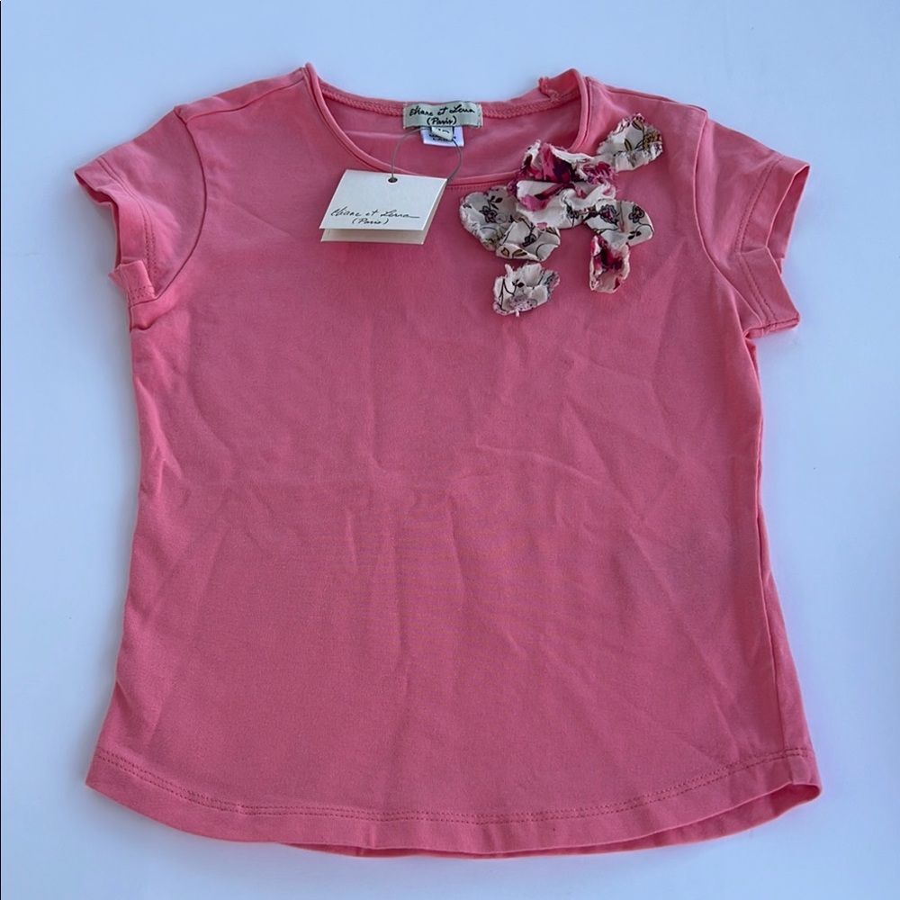 Eliana et Lena 0aris Pink Short Sleeve Tee with Feminine Details girls Sz 4A